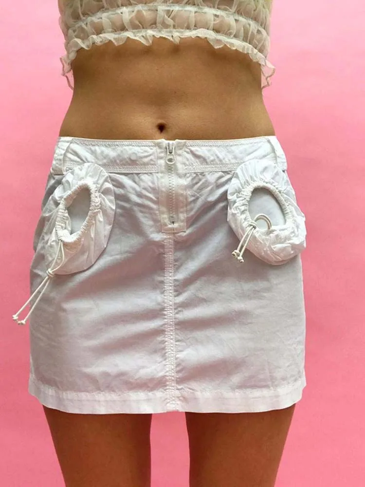 

Sunny Y.j.Y2K Pockets Zipper Mini Skirts White High Waist Pencil Skirts Retro Fashion Streetwear Outfits Women Korean Chic Cloth