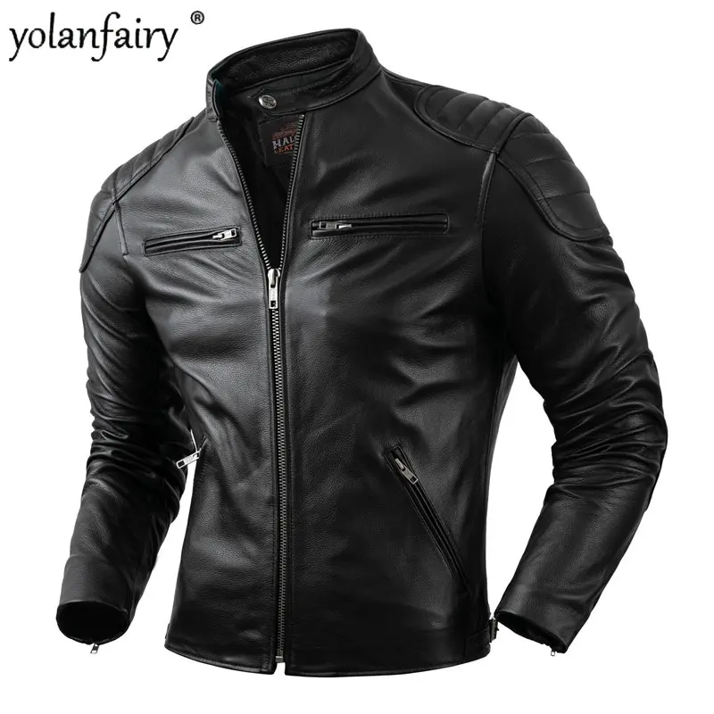 

100% Genuine Leather Mens Motorcycle Jacket Top Layer Cowhide Leather Jacket Men Trendy Real Leather Jackets Large Size 6XL FCY