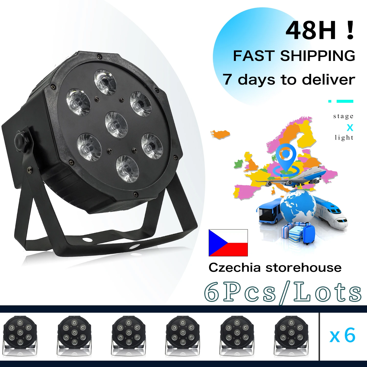 

6 шт./лот 7x18 Вт RGBWA UV 6 в 1 беспроводной пульт дистанционного управления Светодиодный светильник Par dmx512 Диско светильник s профессиональное сце...