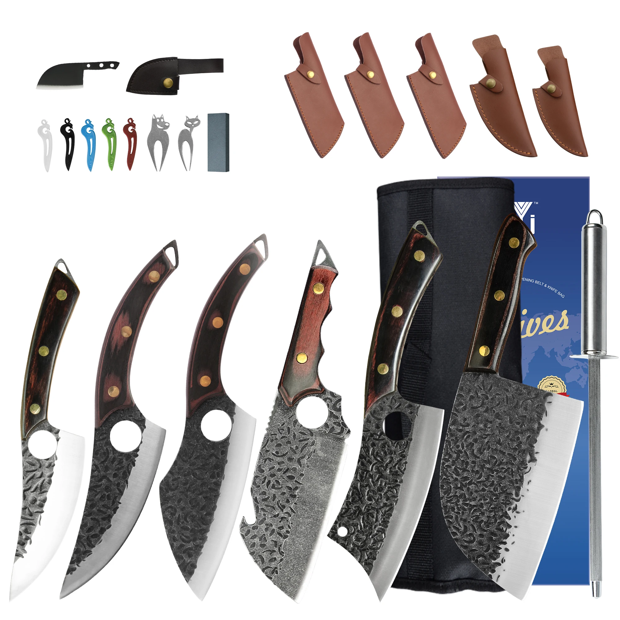 

XYj 6PCS Inch Sharp Slicing Knives Set Stainless Steel Meat Cleaver 6 Pieces Kitchen Knives Set Vegetables Slicer Cutlery Tools