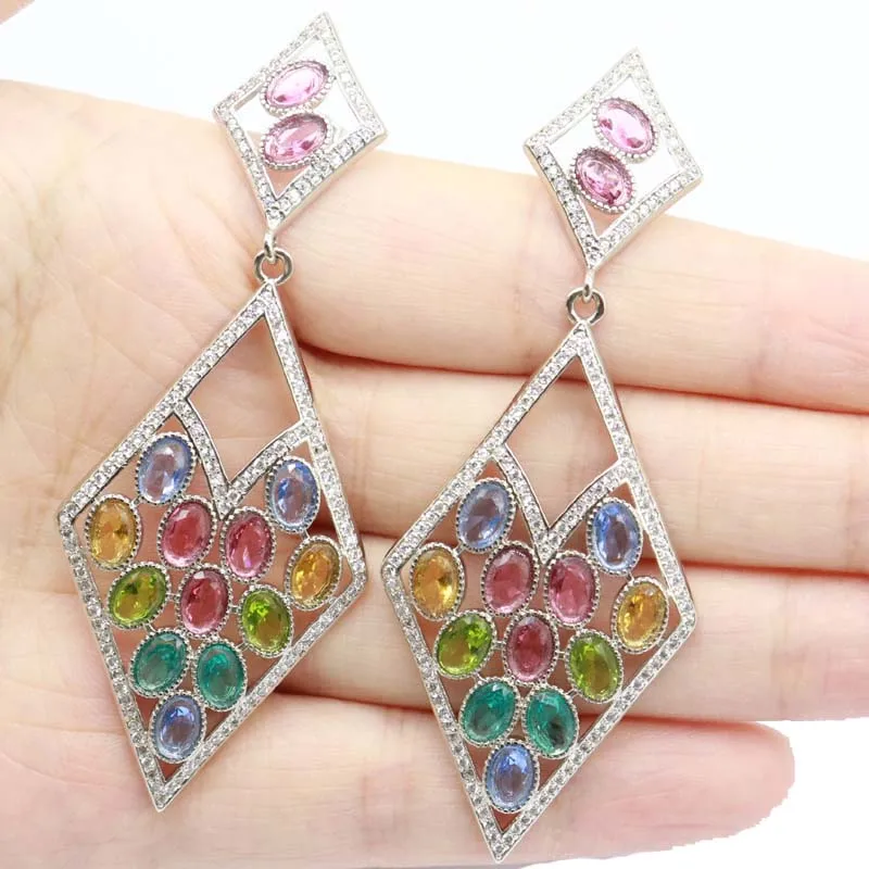 78x30 мм длинные большие разноцветные Перидот цитрин Аквамарин Танзанит родолит Гранат Фиолетовый шпинель CZ женские серебряные серьги