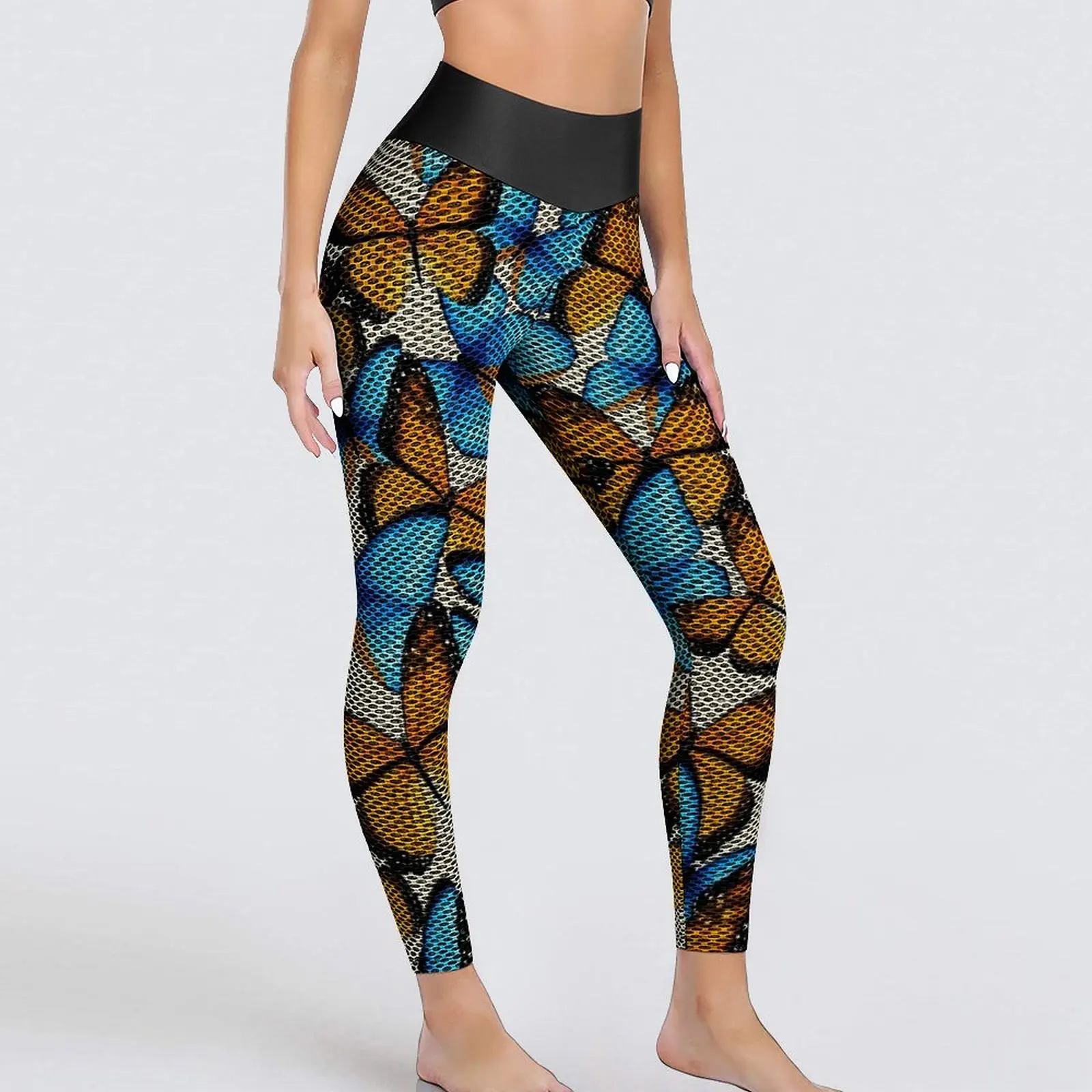 

Blue Yellow Butterfly Yoga Pants Butterflies Animal Leggings Sexy High Waist Kawaii Yoga Sports Tights Quick-Dry Fitness Leggins