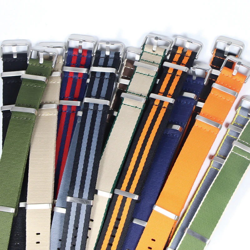 

Premium Quality Herringbone 20mm 22mm Seatbelt Watch Band Nylon Nato Strap For 007 James Bond Military Striped Replacement Watch