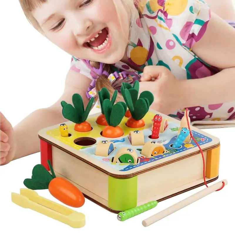 

Magnetic Fishing Game 3-In-1 Fish Worm Catching Carrot Harvest Game Fine Motor Skill Early Learning Preschool Educational Toys