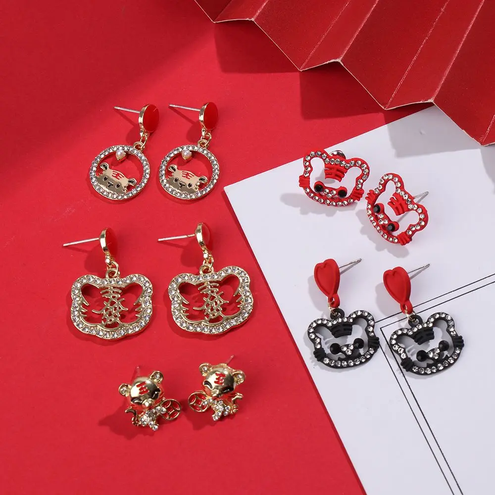 

Creative Rhinestone Cute Party Wedding Tiger Earring New Year Zircon Drop Earrings