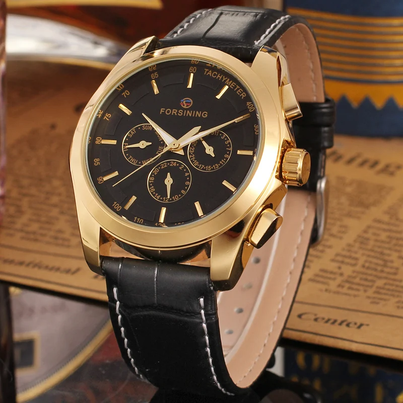 FORSINING FSG6625M3G1 новые автоматические Модные мужские часы tourbillon золотые наручные для