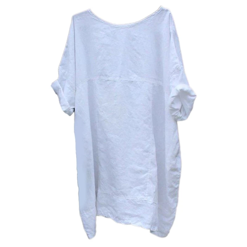 

Women Summer Roll Up Cuff Half Sleeve Mini T-Shirt Dress Scoop Neck Simple Solid Color Casual Loose Tunic Blouse Tops