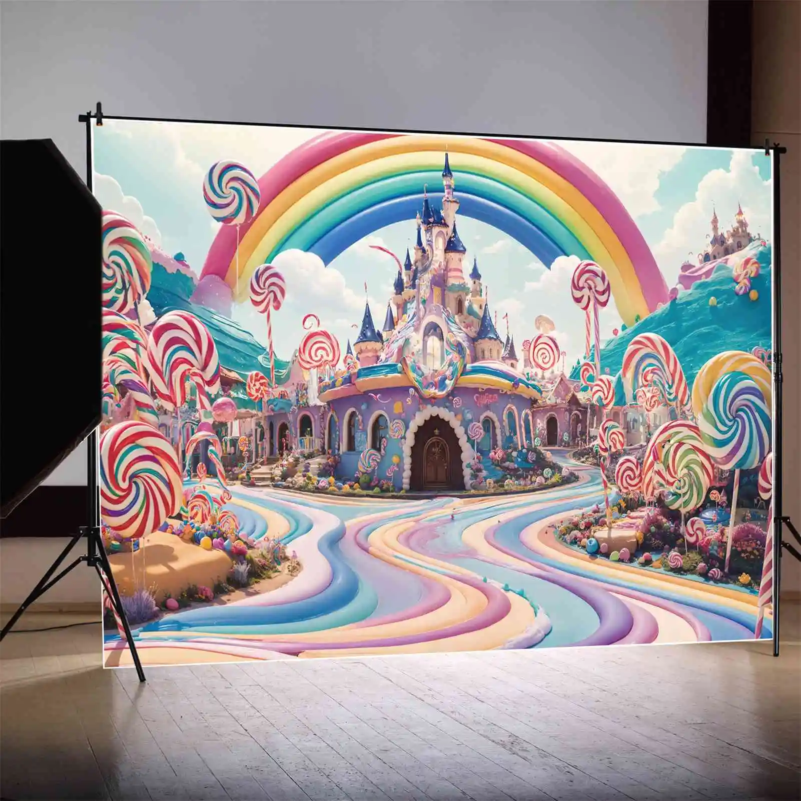 

Радуга Candyland замок День Рождения фотография декорации под заказ детская фотобудка фотографические фоны баннеры