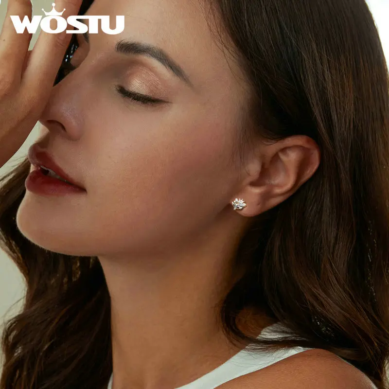 Женские блестящие серьги-гвоздики в виде короны из серебра 925 пробы