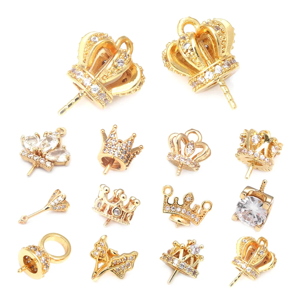 

Латунные подвески и циркониевые бусины с полуотверстиями, 24 к, цвета шампанского