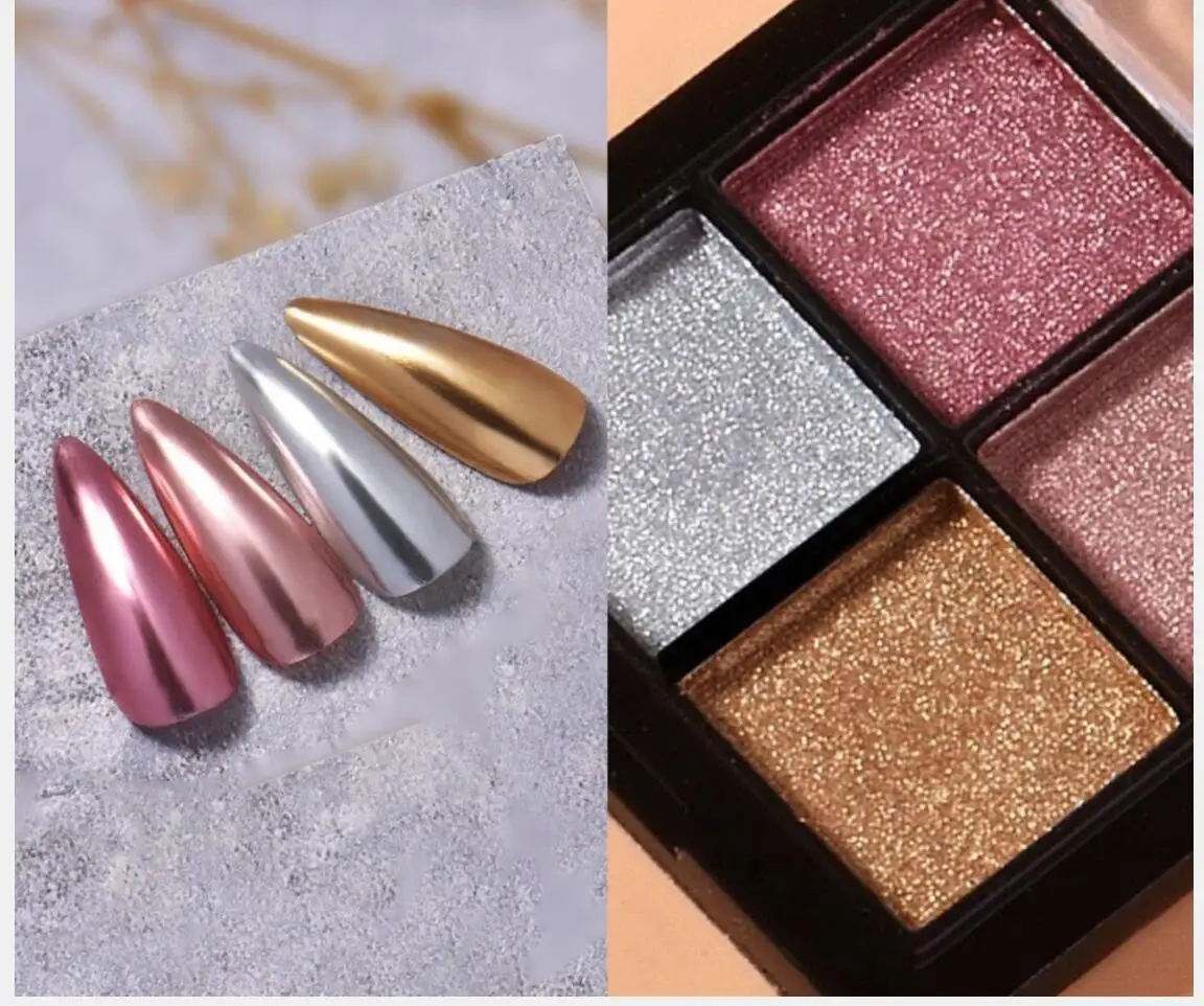 

Solid Nail Pigment Mirrored Shimmer Palette /Metallic Mirror Chrome Dip Powder Silver/Gold/Copper/ Nail Metallic Manicure powder