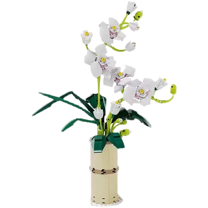 

Colorful Phalaenopsis Vase Flowers Bouquets Plants Building Blocks Potted Blossom Ornaments Decoration Model Bricks DIY Kid Toys