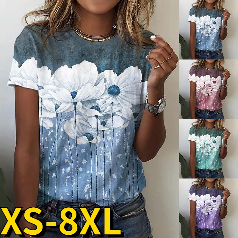 

2023 New Ladies 3D Print T-shirt Round Neck Pullover Women's Street New Short Sleeve T-shirt Summer Fashion Clothing XS-8XL