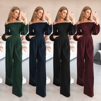 2022 spring and summer new womens one piece pants with one line collar and long sleeves