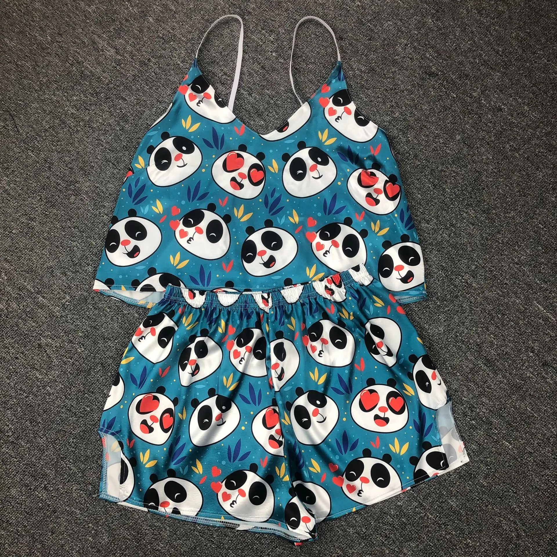 Suspenders Pajamas for Woman Silk Sexy Pijamas Satin Pyjama V Neck Fashion Butterfly Print Clothes Two Piece Set Home Suit