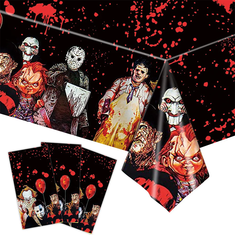 

Scary Tablecloth 2 Packs Bloody Zombie Horror Movie Theme Rectangle Plastic Disposable Tablecloth Halloween Party Decorations