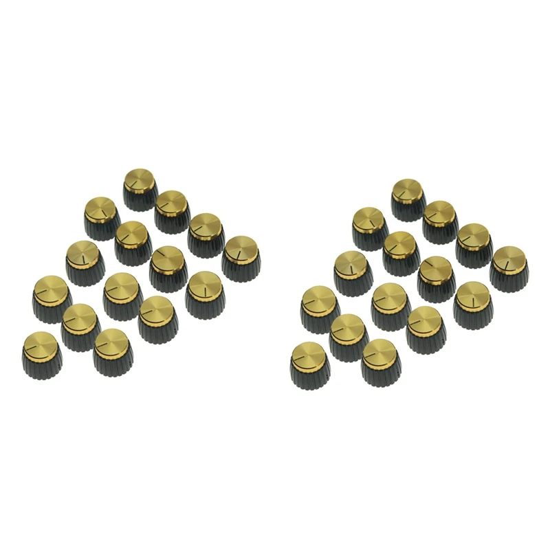 

Hot AD-30Pcs Guitar AMP Amplifier Push On Fit Knobs Black With Gold Aluminum Cap Top Fits 6Mm Diameter Pots Marshall Amplifiers