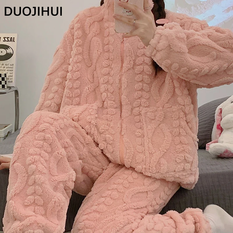 DUOJIHUI простой пуловер на молнии 7 цветов Свободная Пижама для женщин зимние