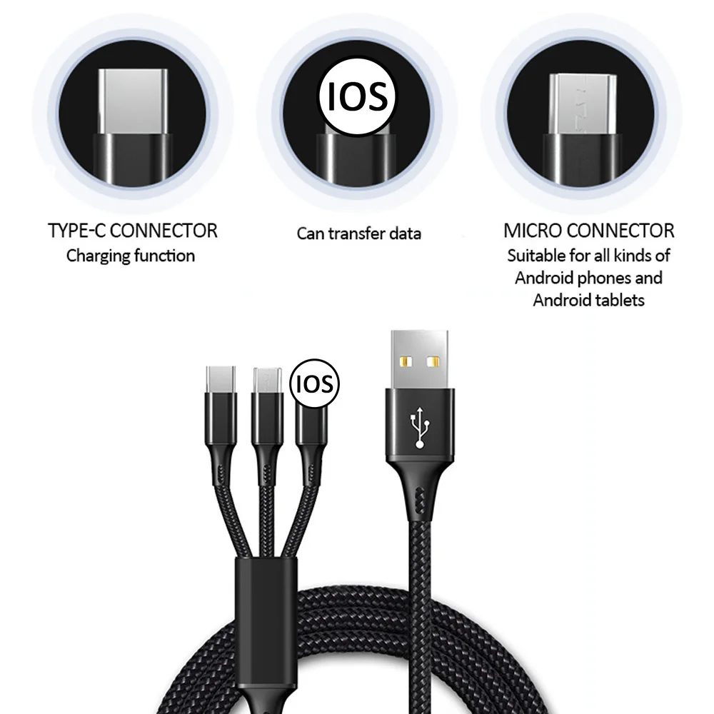 USB 3 в 1 кабель Micro Type C зарядное устройство с несколькими Usb-портами зарядный шнур Usb