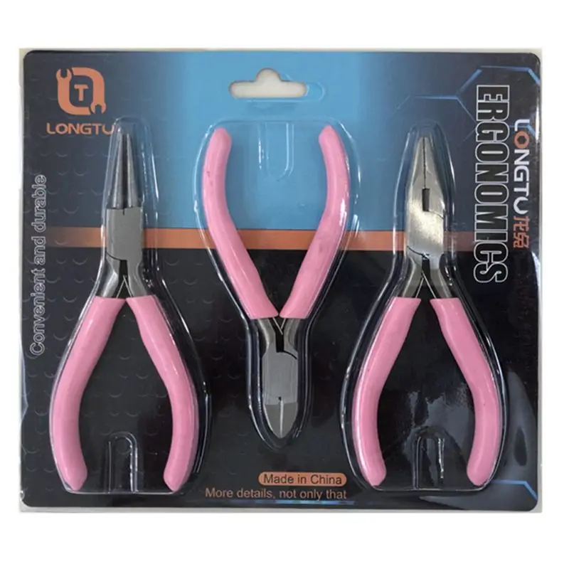

3Pcs Jewelry Pink Pliers Set Wire Cutting Bending Plier Jewelry Making Tools Kit