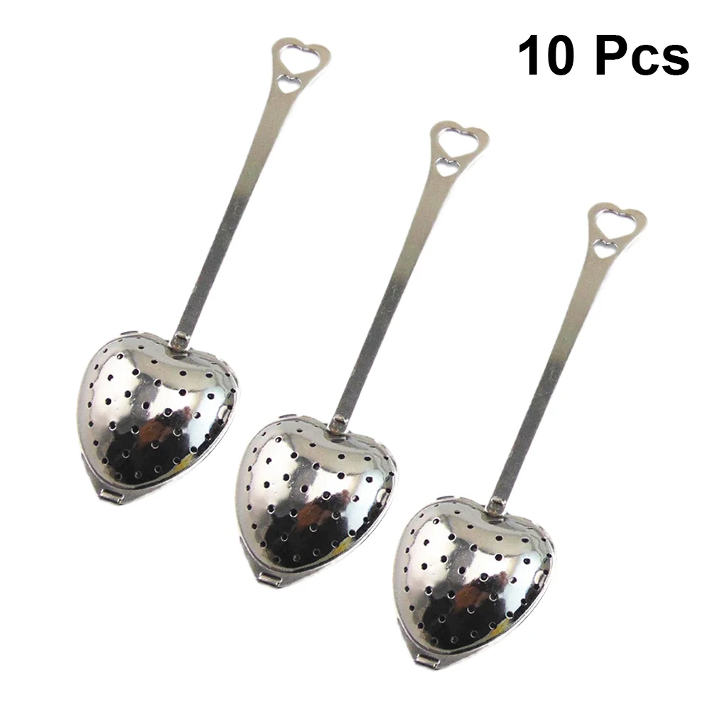 

10pcs Tea Filter Long Grip Stainless Steel Mesh Heart Shaped Tea Strainer Spoon Tea Infuser Spoon