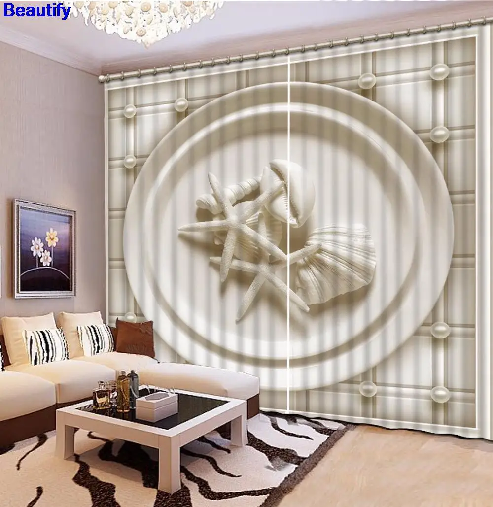 

Beautify Starfish shells Curtains Lifelike Photo 3D Curtains Fashion Hook Curtain Modern Blackout Curtains Cotton Drapes
