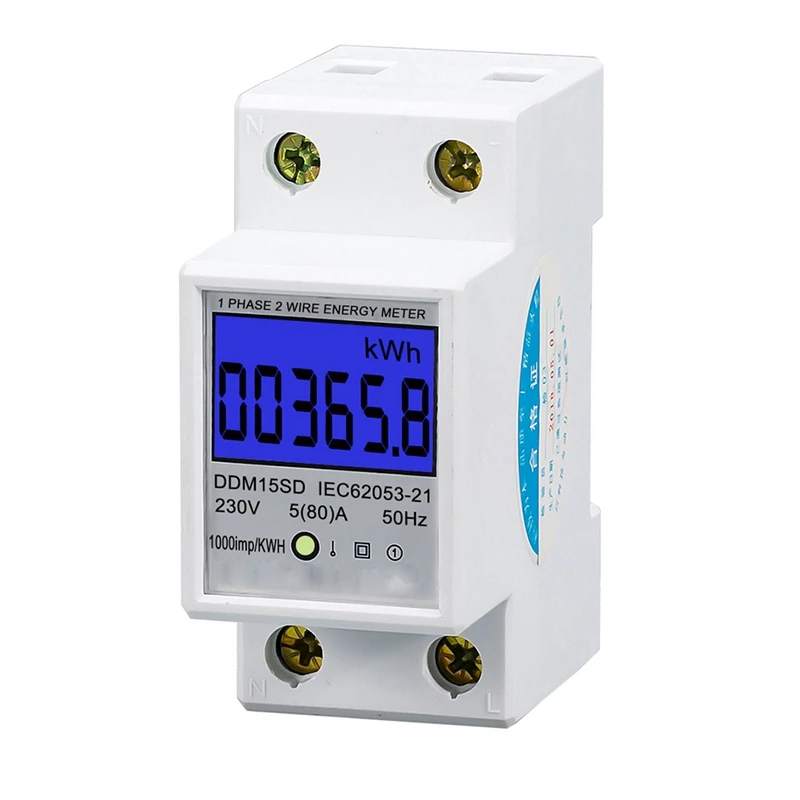 

Din-Rail Energy Meter 5-80A LCD Backlight Digital Display Single Phase Electronic Energy Kwh Meter