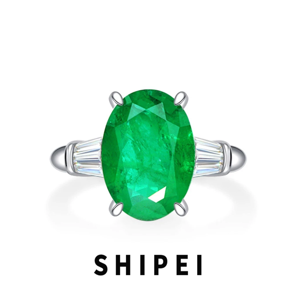 

SHIPEI Vintage Solid 925 Sterling Silver Oval Cut 5CT Emerald Gemstone Ring for Women Wedding Engagement Fine Jewelry Wholesale