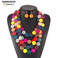 somehour summer jewelry wood necklace rainbow beads long chain round wooden earrings bohemian pendant dangle set for women gifts