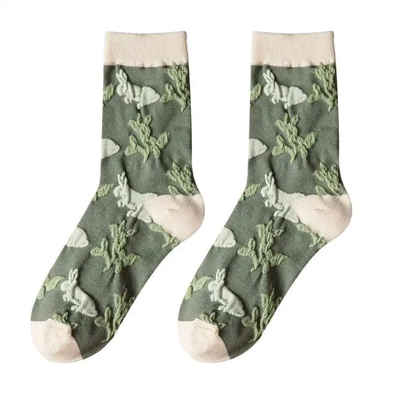 5 Pairs/ Lot Dreamlikelin Woman Socks Harajuku Retro Embroidery Spring 3D Knitting Flowers Embossed Print Lolita Christmas Gift