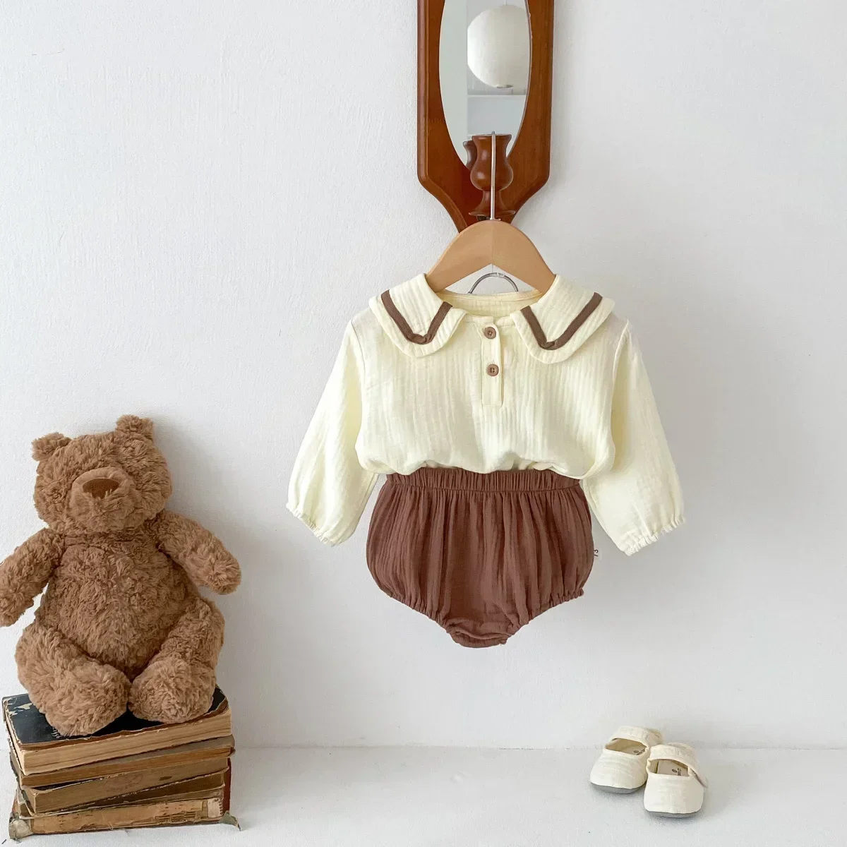 2 шт. хлопковые футболки с длинным рукавом и воротником для новорожденных