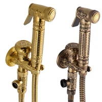european style antique gold copper toilet spray gun faucet health faucet bidet flusher set angle valve supercharged