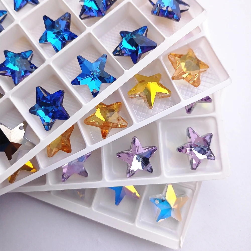 18MM Single Hole Glass Rhinestone Pendant Five Pointed Star Shape High Quality Crystal AB Gemstone for DIY Necklace Accessories