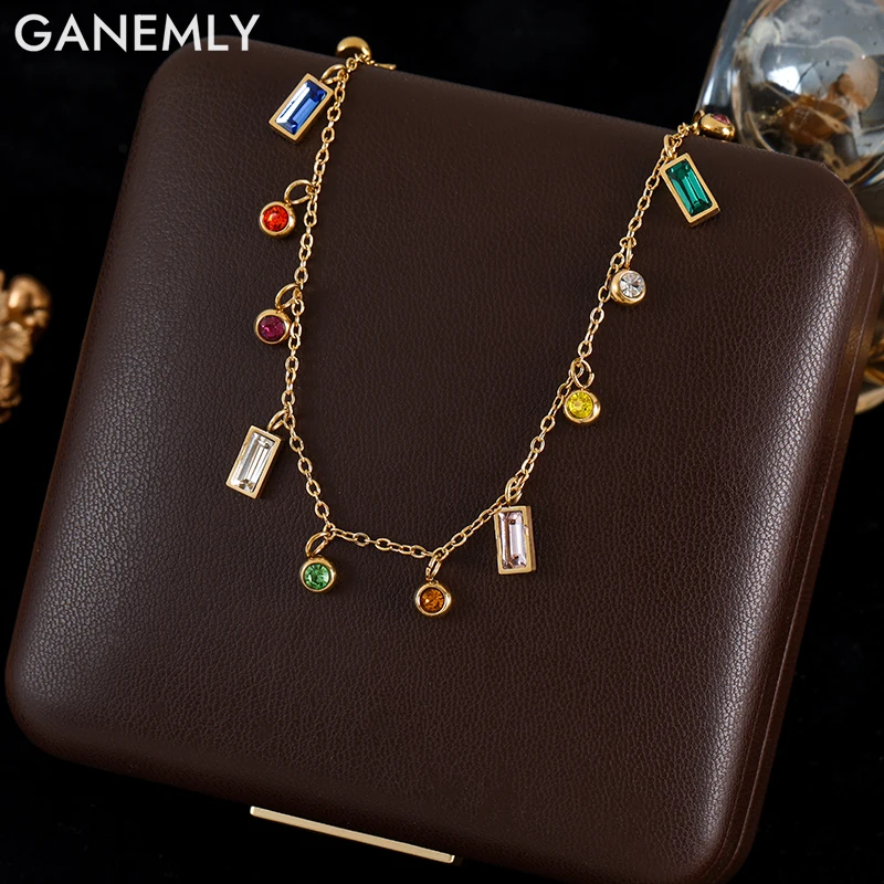 Ожерелье GANEMLY из нержавеющей стали 316L с красочным хрустальным кулоном для женщин