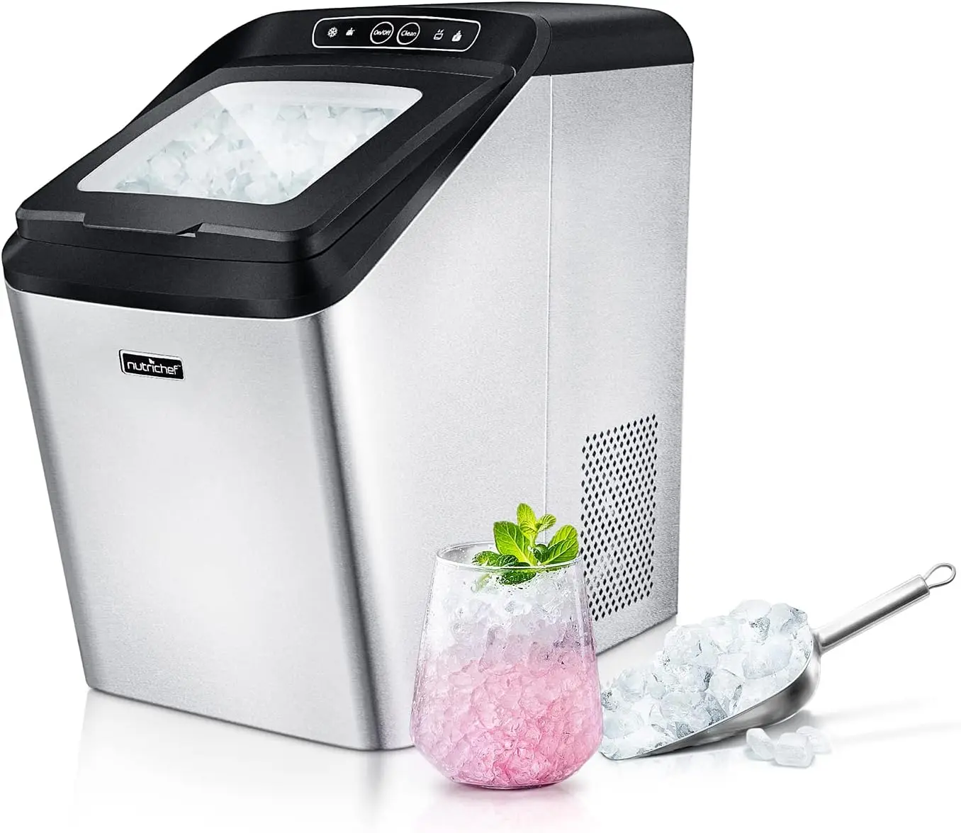 

Nugget Ice Maker Machine - Nugget Ice Maker Countertop with Ice Scoop and Basket, Includes Rear-Mounted Hose Drainage, Compact,