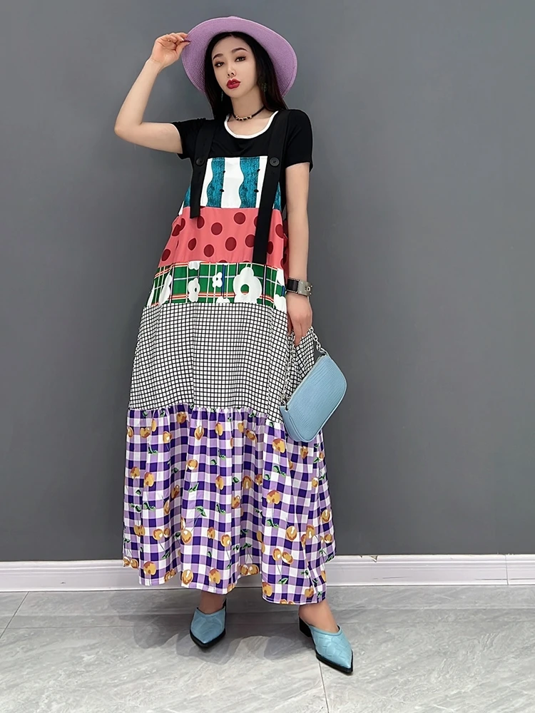 

SuperAen 2022 Summer New Fashion Casual Strap Loose Splicing Slim O-Neck A-LINE Ankle-Length Woman Dress