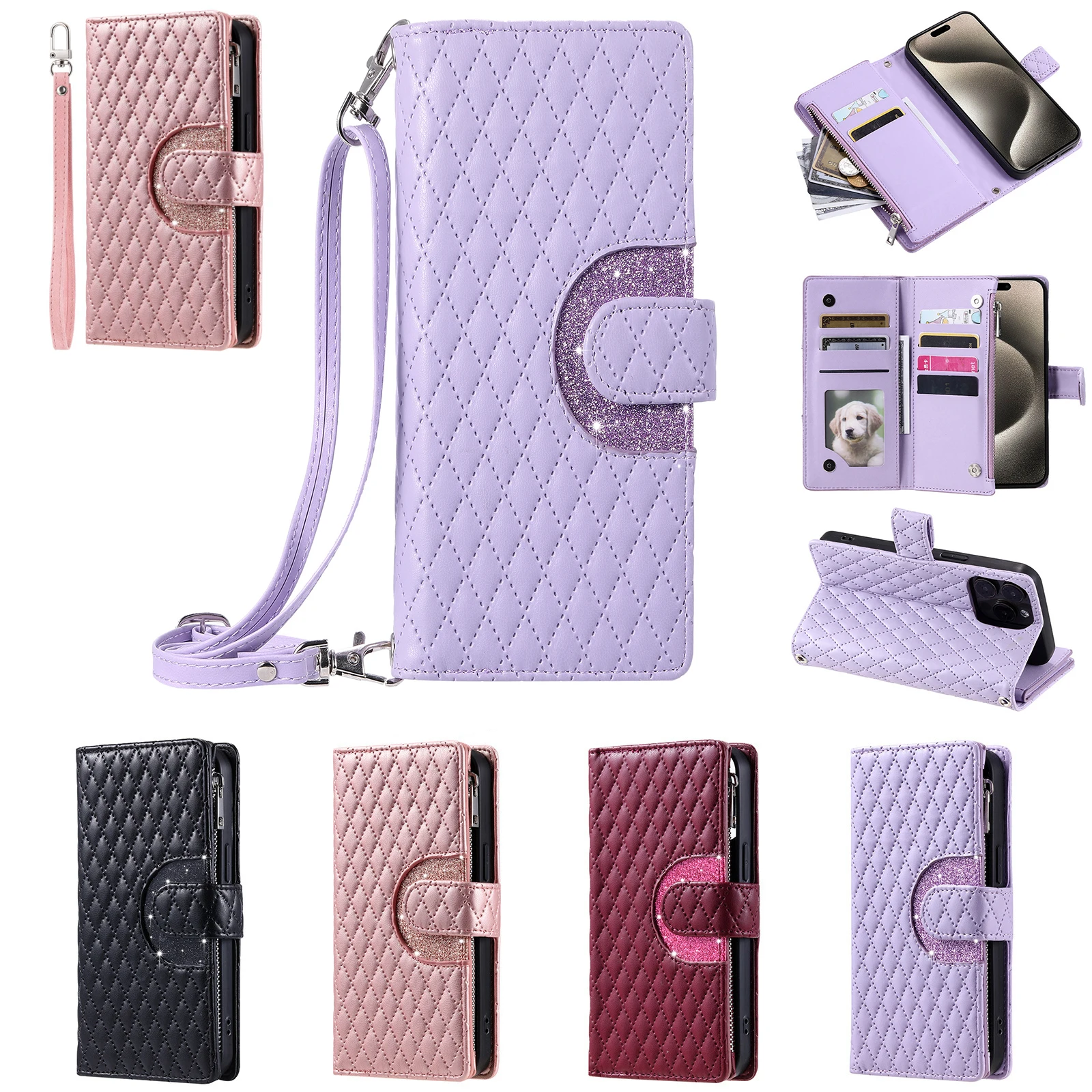 Роскошный кожаный чехол-кошелек с несколькими картами на молнии для OnePlus 12 11 11R 10