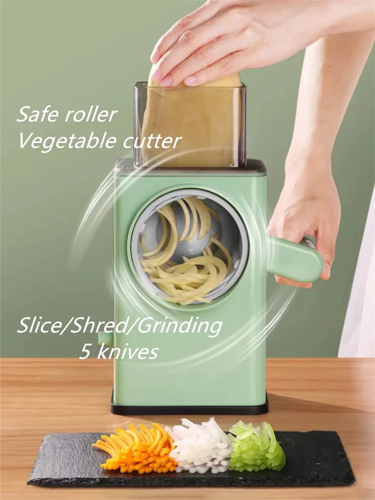 

Multifunction Safety Home Kitchen Accessories Grater Vegetable Chopper Shred Slicer 5 in 1 Round Cutter Potato Spiralizer