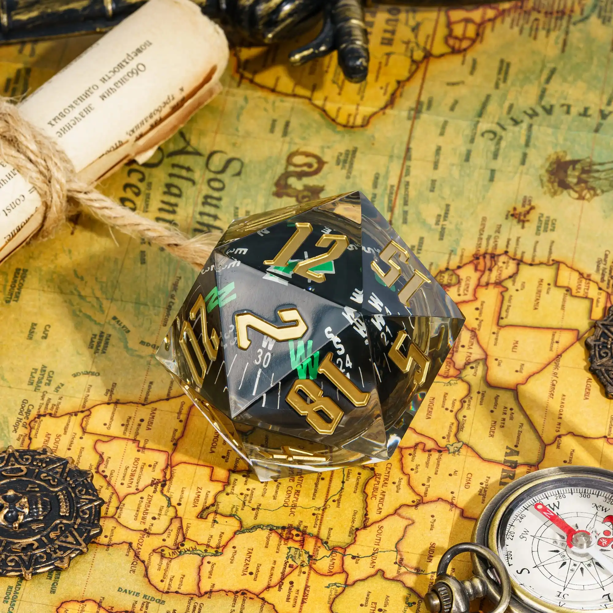 55 мм светящиеся игральные кости D20 с компасом 20 сторон игровые гигантские