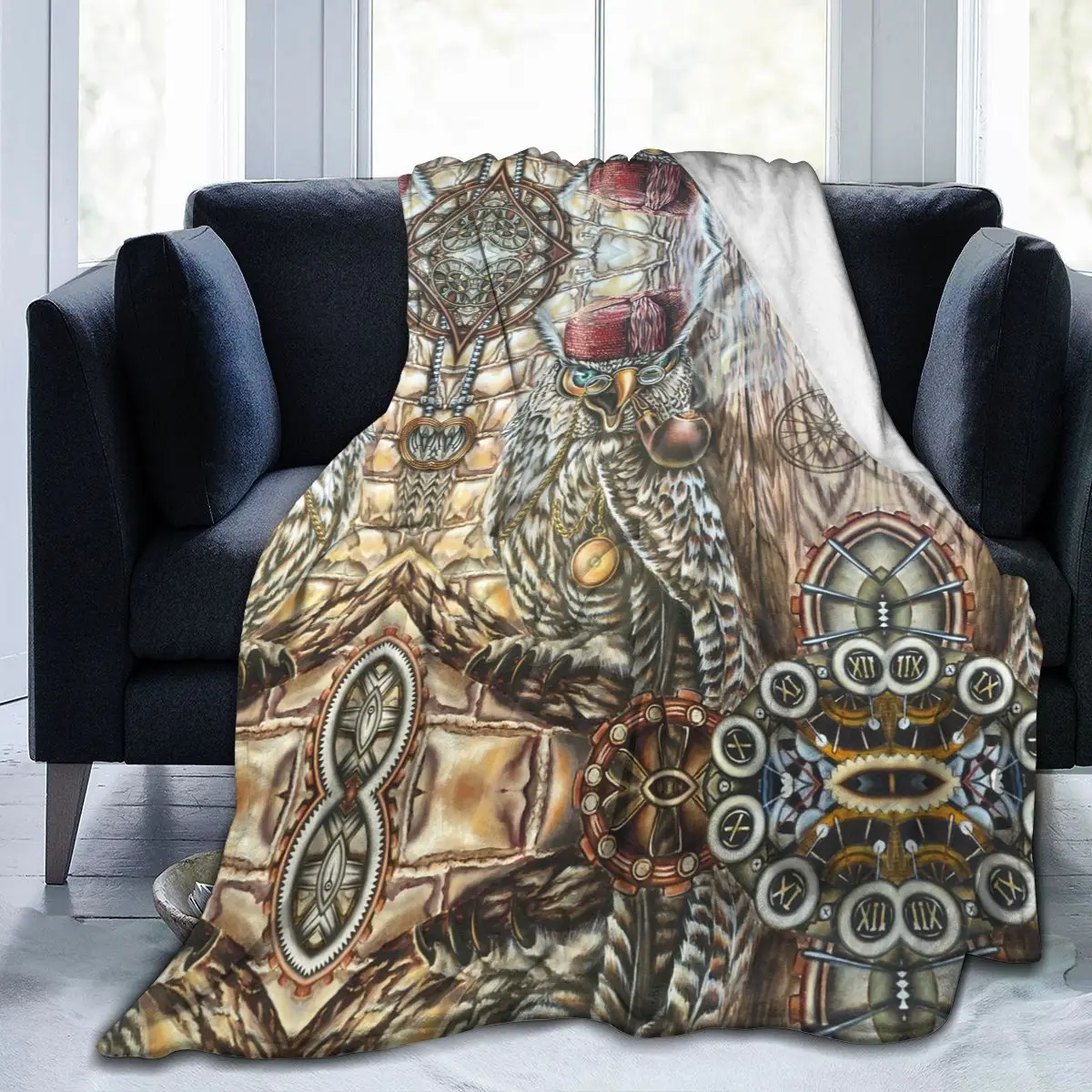

Фланелевое Одеяло в стиле стимпанк, ультрамягкое Флисовое одеяло с принтом совы, покрывало для халата, дивана, кровати, путешествий, дома, зи...