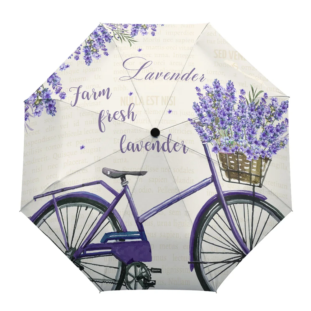 

Farm Purple Fresh Flower Lavender Bicycle Custom Automatic Umbrellas for Women Male Windproof Folding Rain Umbrella Parasol