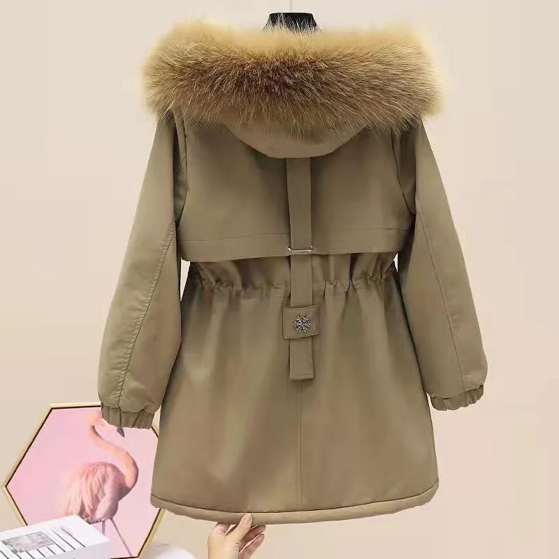 Women Hooded Thicken Windbreaker Women 2022 Winter Parka Large Fur Collar Jackets Velvet Coat Women's Warm Hooded Jacket
