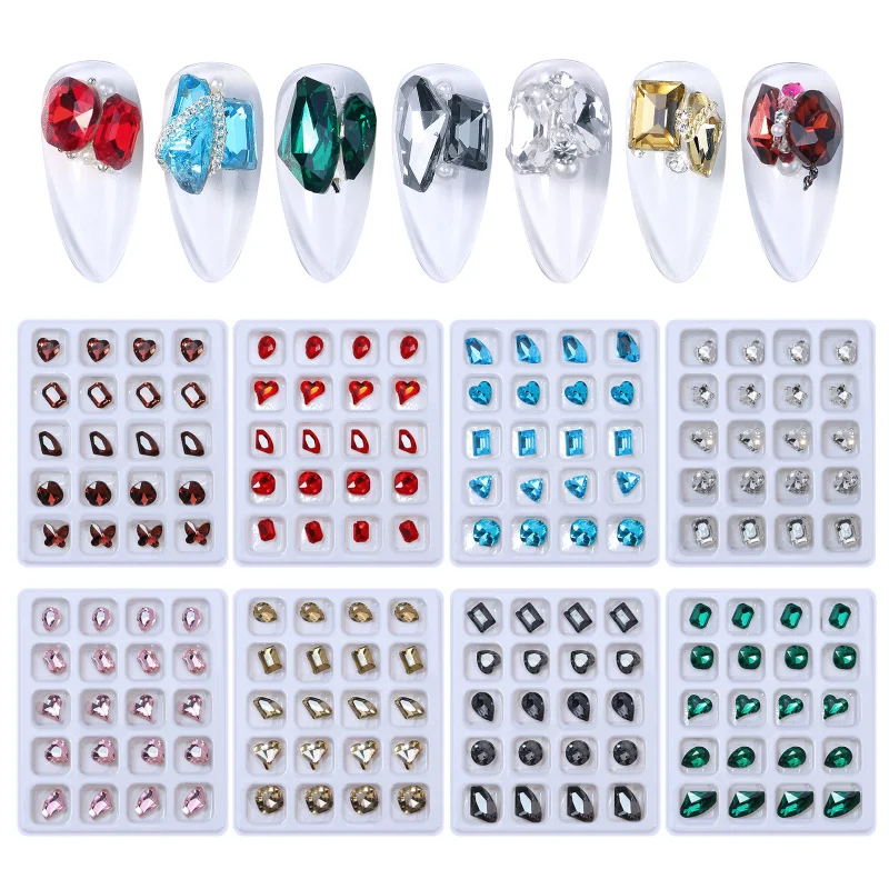 

20 Grids Shiny Nail Charms 3D Nail Art Rhinestone AB Crystals Manicure Decoration Gem Strass for Nail Art Clothing Accessories