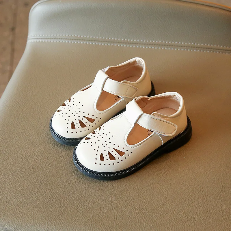 

Japanese Style Simple Hollow Girls Casual Shoes 2022 Round-toe Kids Fashion Cute Hook & Loop Beige School Shoes for Boys Spring