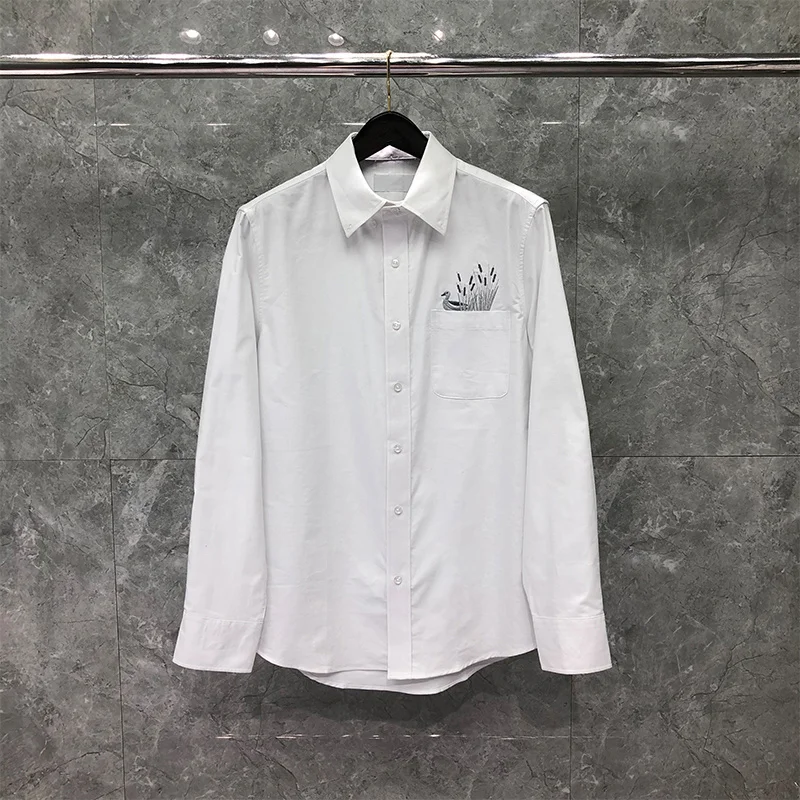 THOM TB Shirt Spring Autunm Fashion Brand Men's Shirt Goose On Pocket Casual Cotton Oxford Slim Fit Custom Wholesale TB Shirt