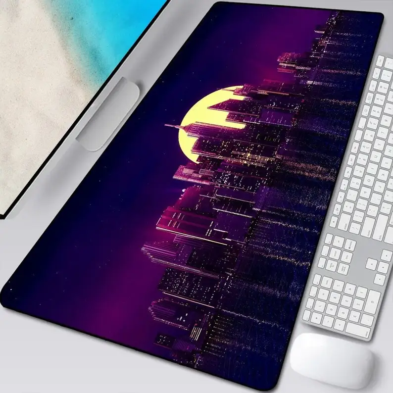 

Neon Tokyo City Desk Mat, Purple Gaming Mousepad, City Mouse Pads Gaming Print Computer Gamer Edge Lock Mousepad