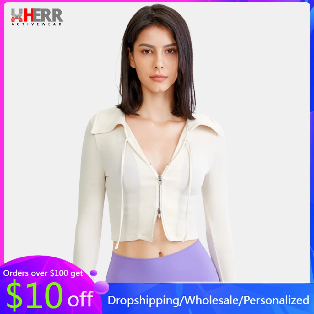 

Running Jacket for Women Zipper Short Style Workout Sport Top Slimming Long Sleeves Breathable Tracksuit Femmes Active Wear