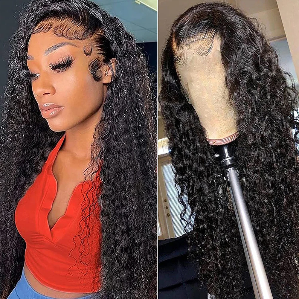 

13 x 4 HD Transparent Lace Frontal Wig Brazilian Human Hair Deep Wave Wigs For Women Wavy Lace Front Wig On Sale Clearance 1B