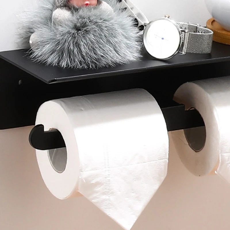 

Space Aluminum Mobile Phone Tissue Holder Double Roll Wall Mounted Toilet Paper Holder Toilet Roll Holder