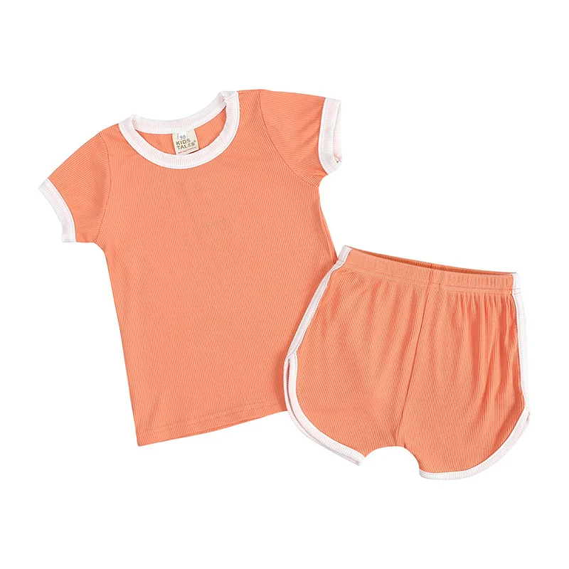 

Новинка 2022, одежда для маленьких девочек, одежда для маленьких мальчиков, детская Однотонная футболка + шорты, комплект из 2 предметов, летни...